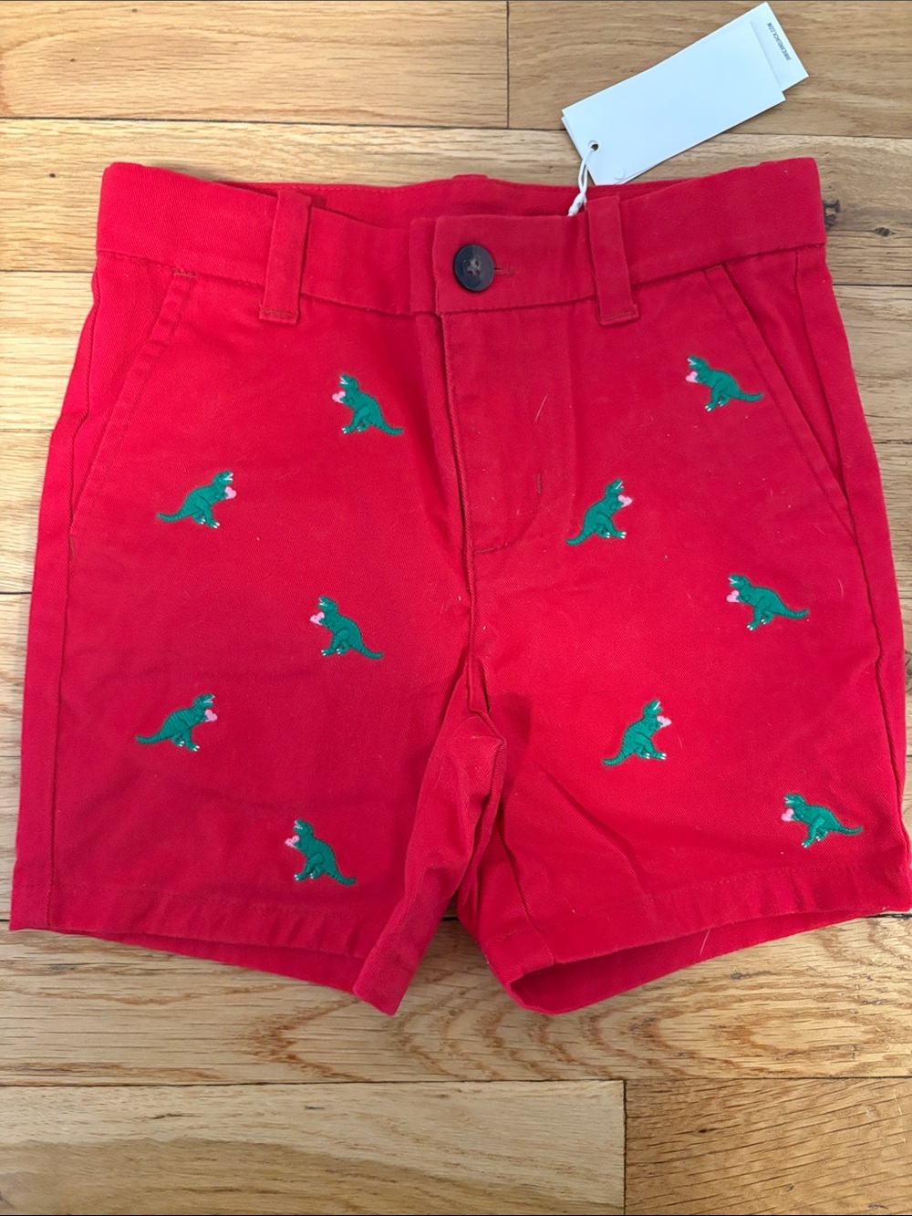 Janie and Jack Red Shorts with Green Dino Embroidery